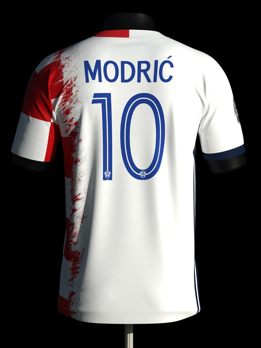 Luka Modrić tribute jersey back with blue MODRIĆ 10 print and Croatia checkerboard detail