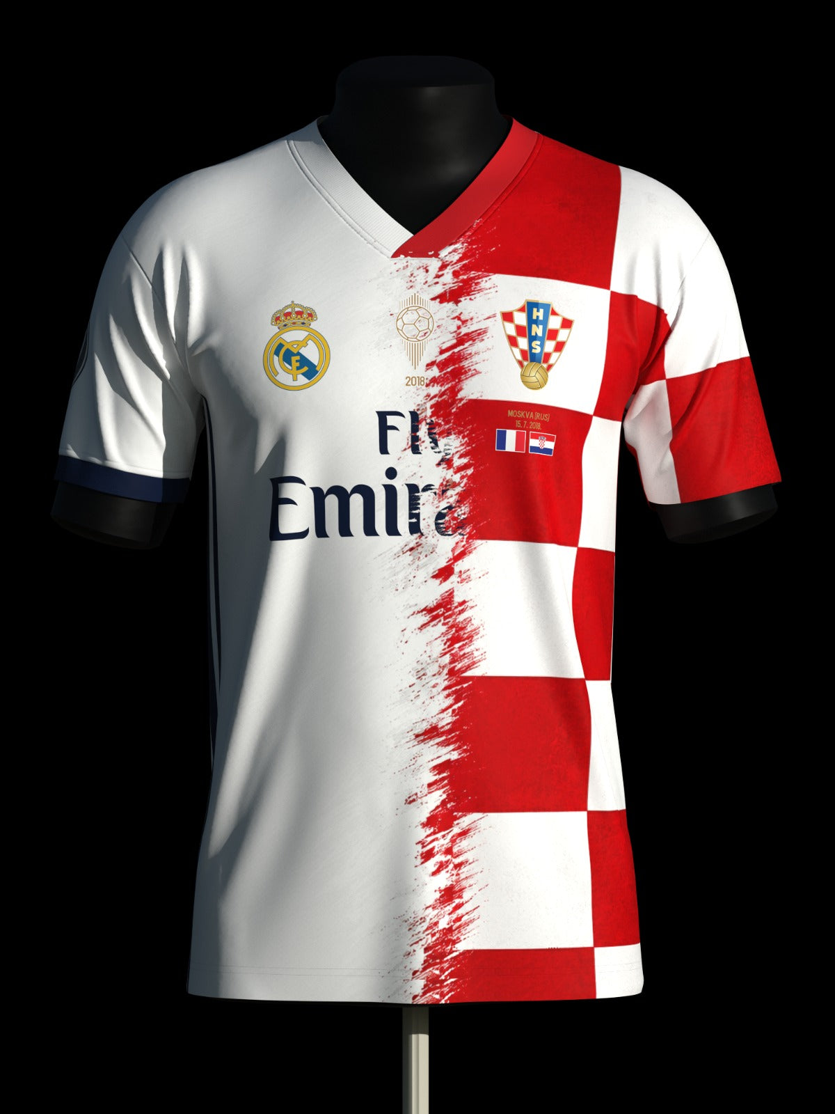 Luka Modrić career tribute jersey front combining Madrid white and Croatia red checkerboard